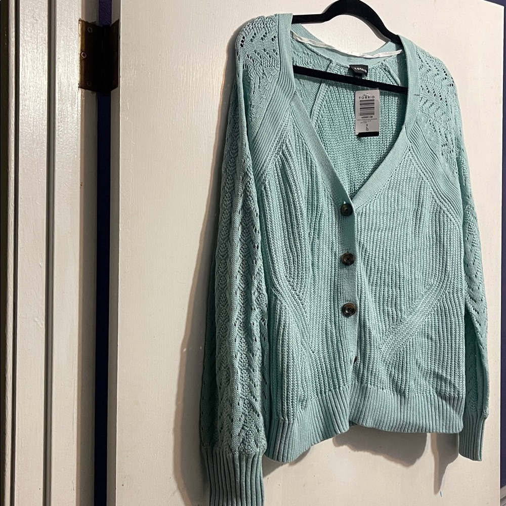 Torrid pointelle balloon sleeve sweater canal blue